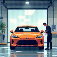 Illustration of a car being detailed at the Spotless Auto Spa facility