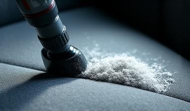 Car seat upholstery being shampooed